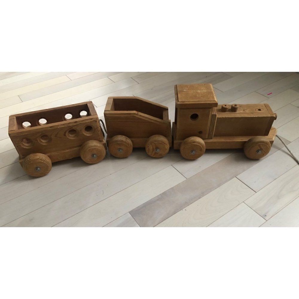 Vintage Wooden Handmade Train Locomotive Toy